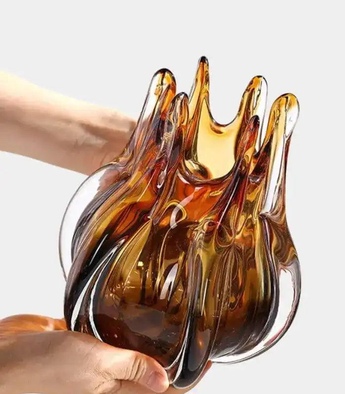 Amberwave Artisan Glass Vase – Handcrafted Petal Design