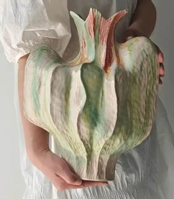 Calista Sculptural Ceramic Vase – Artisan Hand-Painted Botanical Form 34 cm