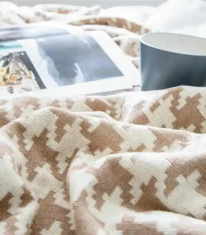 Houndstooth Throw Blanket Soft Cotton Large 150x200cm ( 59.1 x 78.7 in)