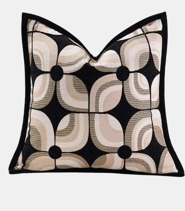 Modern Geometric Woven Cushion Cover - Black and Beige