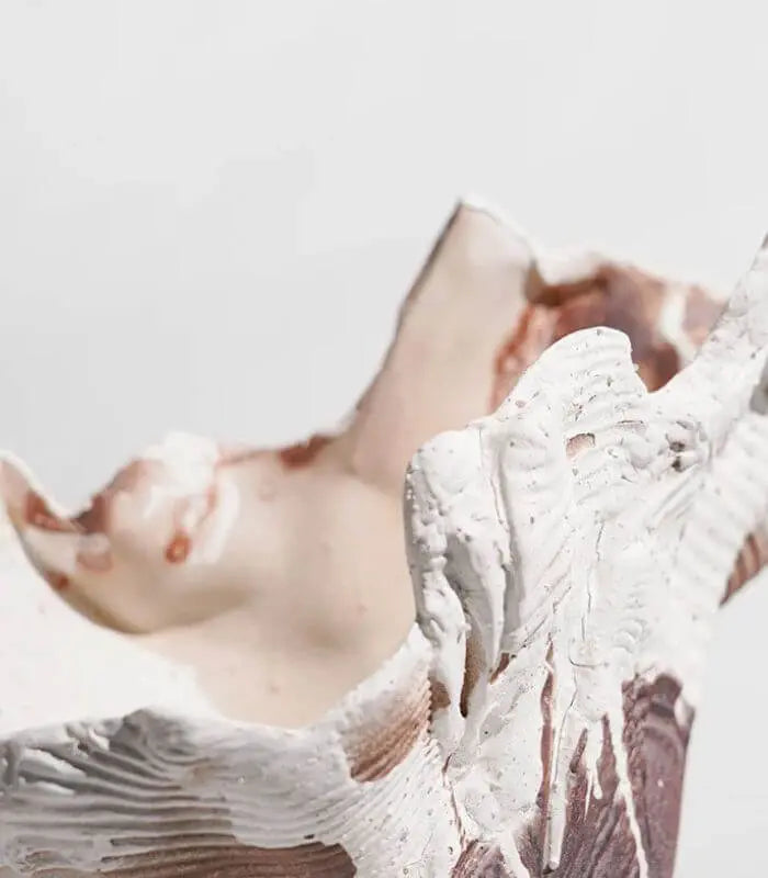 Enigmatic Obsidian Sculptural Vase - Handcrafted Modern Art Décor (44cm) Brown/White