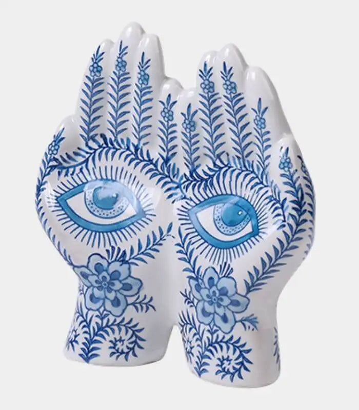 Delicate Porcelain Hand Sculpture Blue and White Decorative Object