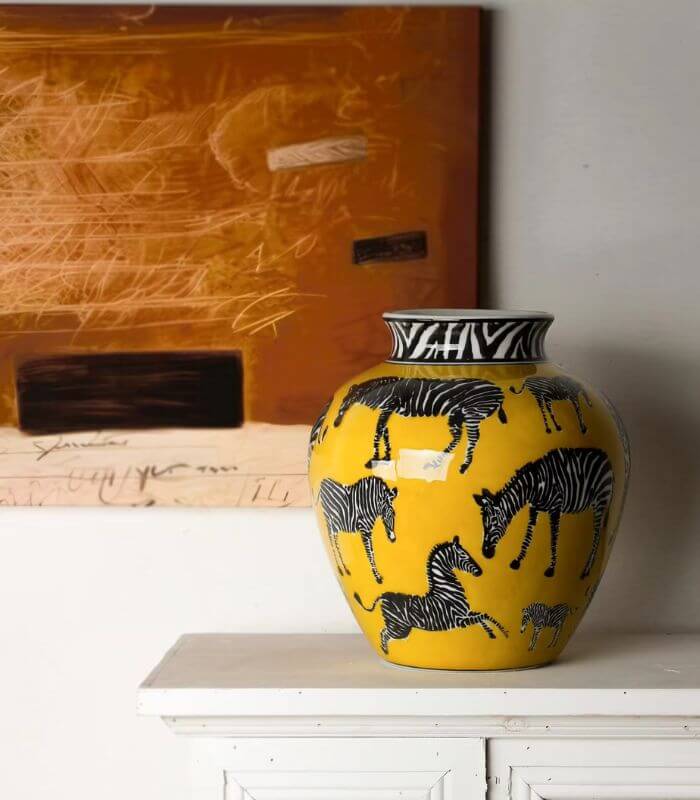 Savanna Zebra Porcelain Decorative Vase Yellow 25.5 cm