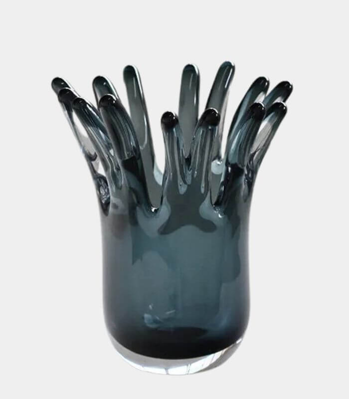 Aquarius Glass Vase – Handcrafted Smoky Blue-Grey Design 22 cm (8.66 in)
