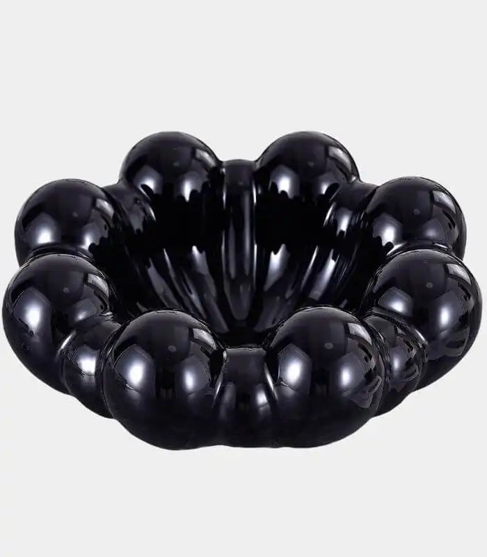 Blossom Elegance Ceramic Fruit Decorative Bowl Handcrafted Black