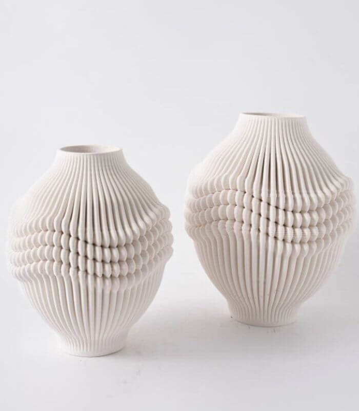 Celestara Ceramic Vase – Handcrafted Pleated Design in Ivory White