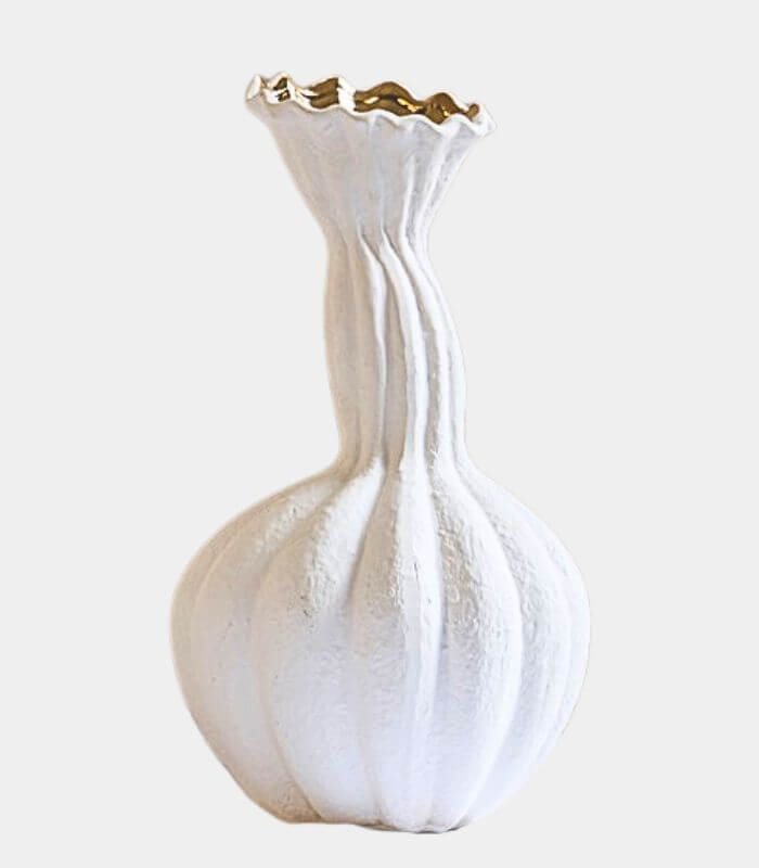 Celeste Sculptural Ceramic Vase – White & Gold Accent (30.5 cm / 12 in)