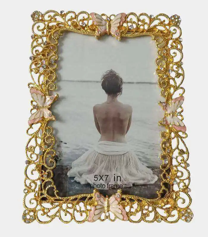 Vintage Butterfly Filigree Photo Frame - Gold and Pink (Individual Sizes Available)