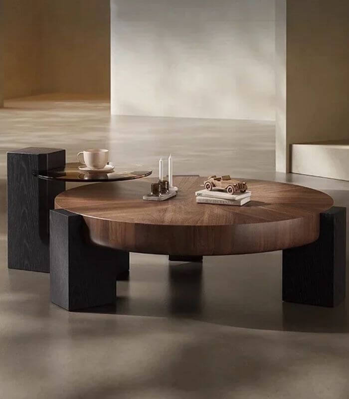 CORTINA ROUND COFFEE TABLE – WALNUT & EUCALYPTUS Brown/Black