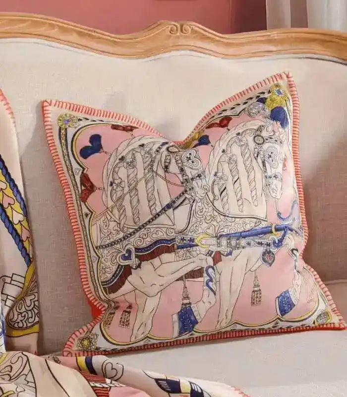 Equestrian Horse Print Cushion Cover 45 cm (18 in) – Polyester Cotton Blend, 2 Colours – Elegant Decorative Throw Pillow