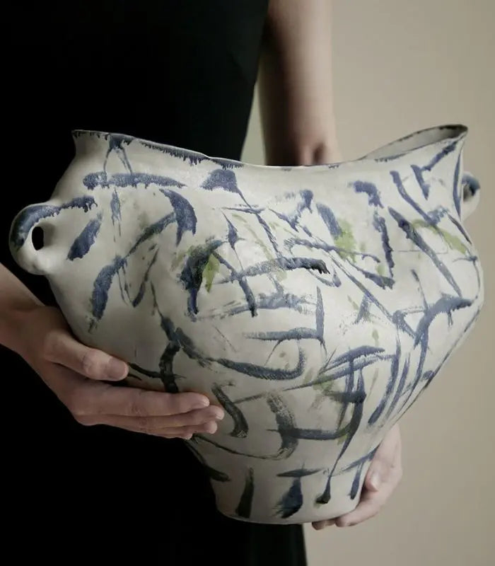 Ondine Hand-Painted Ceramic Vase | Abstract Sculptural Art Vessel