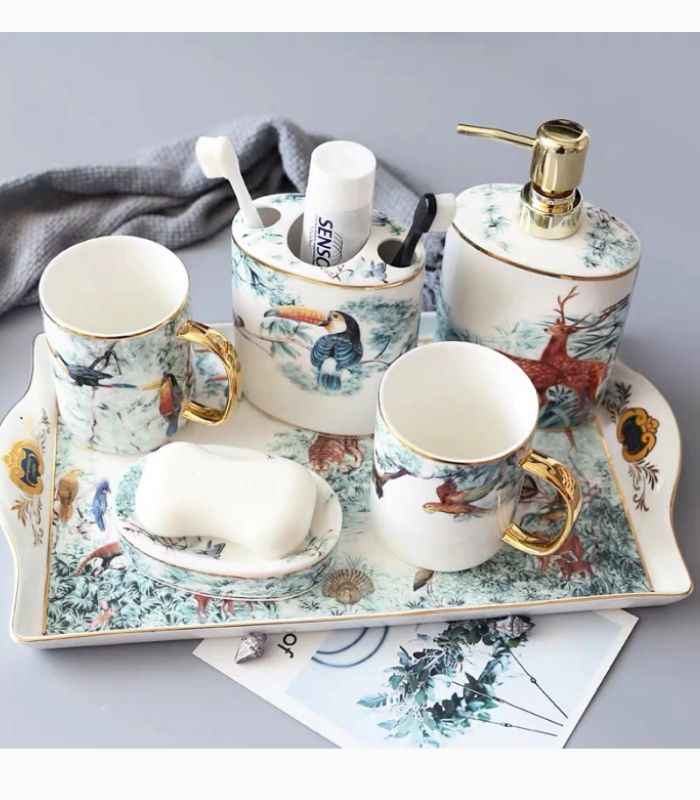 Bathroom Accessories Set Ceramic Bathroom Set Jungle Print