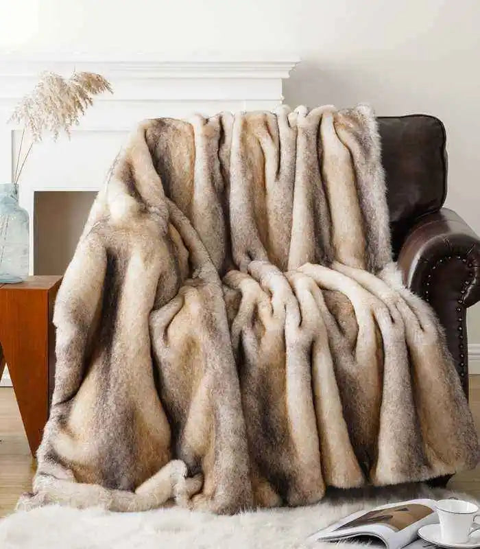 Plush Faux Fur Blanket Throw Cream - Golden Fawn