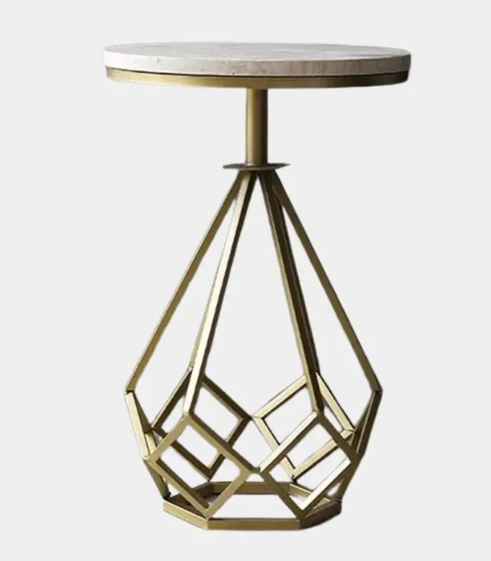 Astoria Geometric Travertine & Iron Side Table – Contemporary Natural Stone Design
