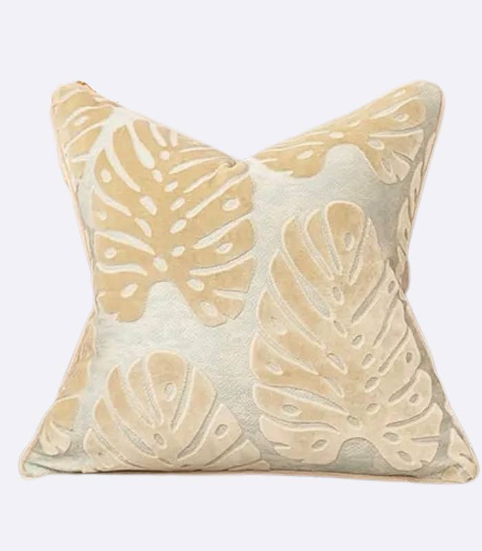 Velvet Floral Garden Cushion Cover Velvet Embroidery Beige