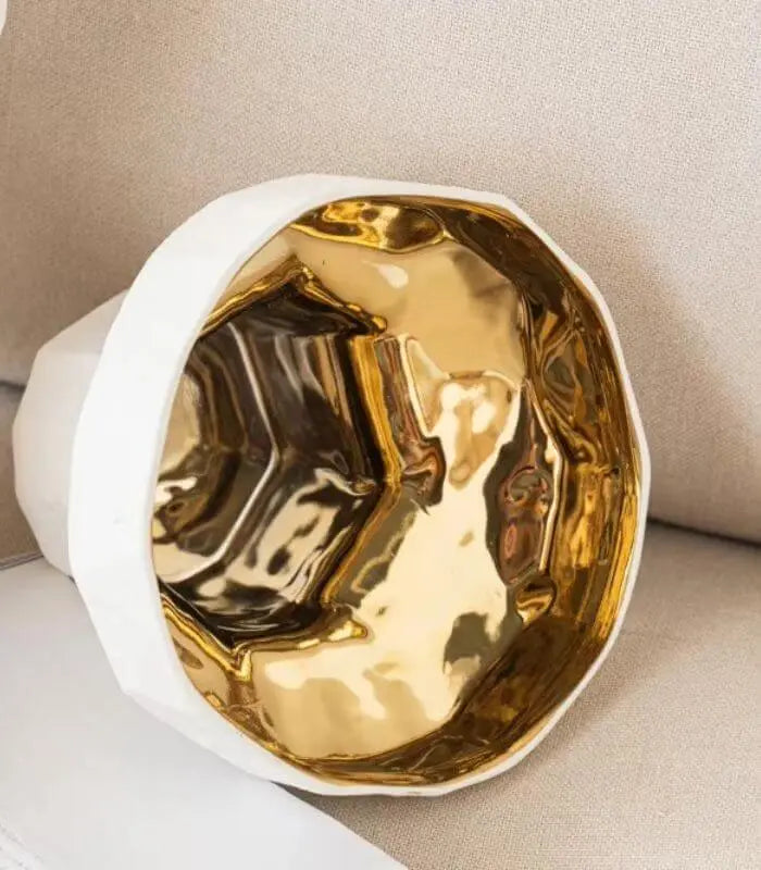 Modern Geometric Petra Ceramic Floral Vase with Gold Interior