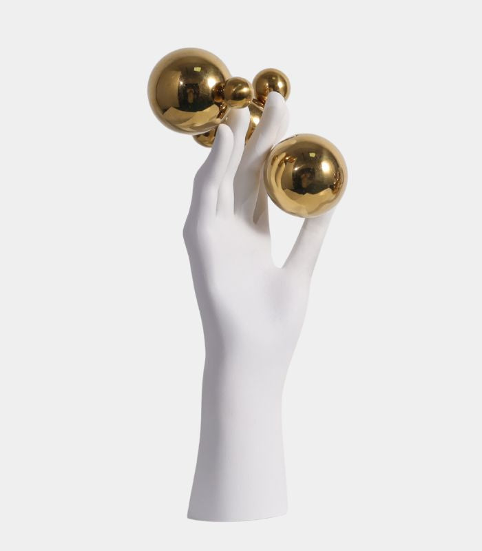 Ethereal Hand Sculpture with Metallic Spheres - Contemporary Art Décor