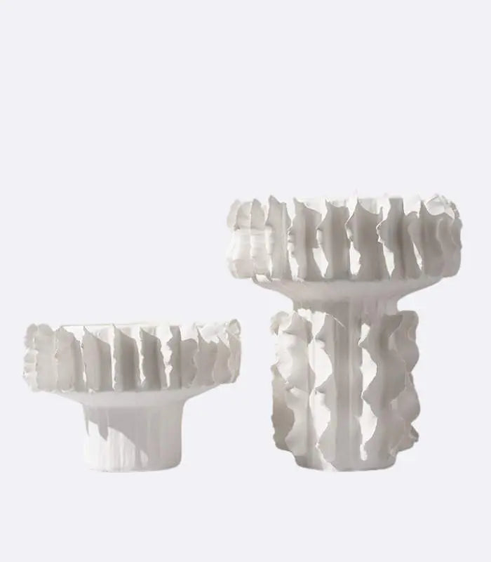 Ceramic Vase White Sculptural Ruffled Design