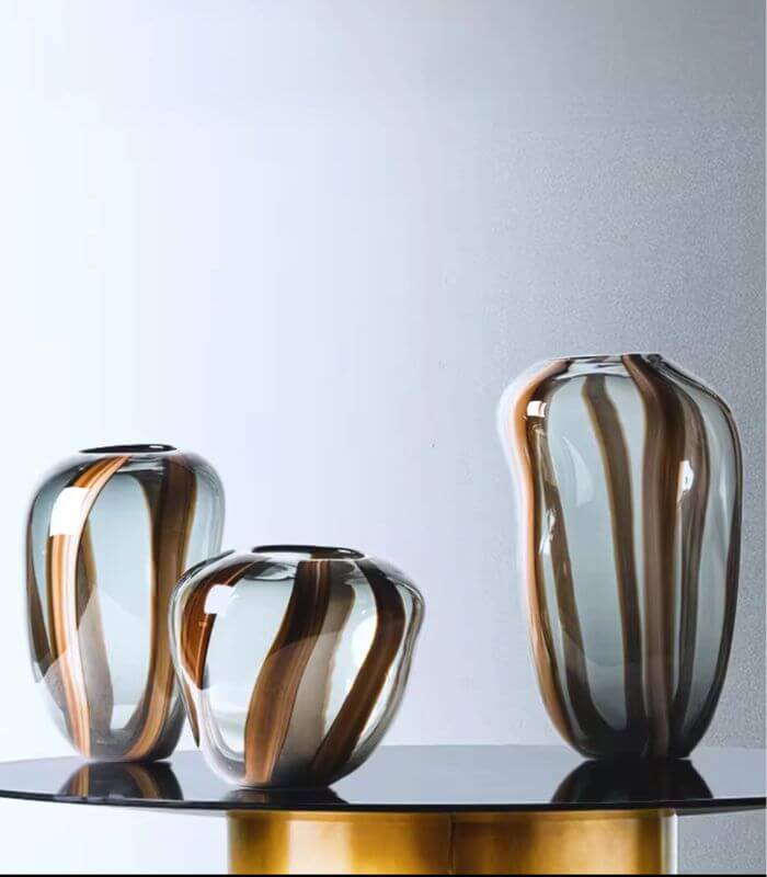 Brown Ribbon Glass Tabletop Vase – Handcrafted | 3 Sizes Available
