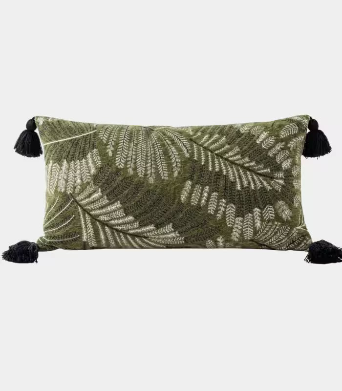 Fern Leaf Cushion Cover – Jacquard Texture Design Green