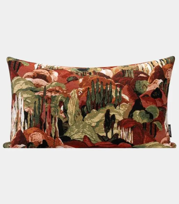 Floral Jacquard Cushion Cover – Artistic Botanical Tapestry Design