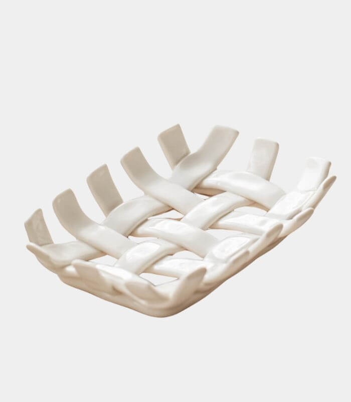 Gewebte Keramik-Seifenschale - Modernes Badezimmer-Accessoire Weiß 15 cm