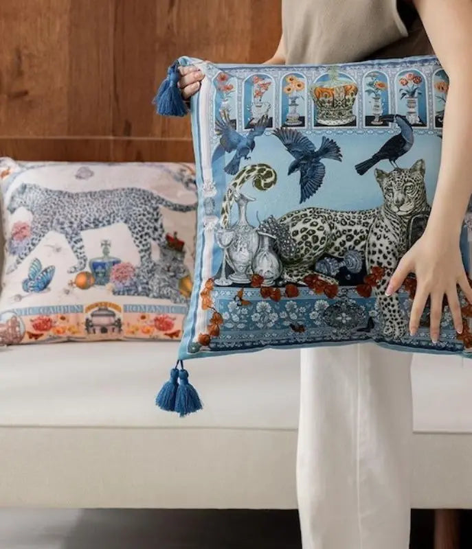 Enchanted Garden Leopard Cushion Cover | Artisan Velvet Decorative Pillow