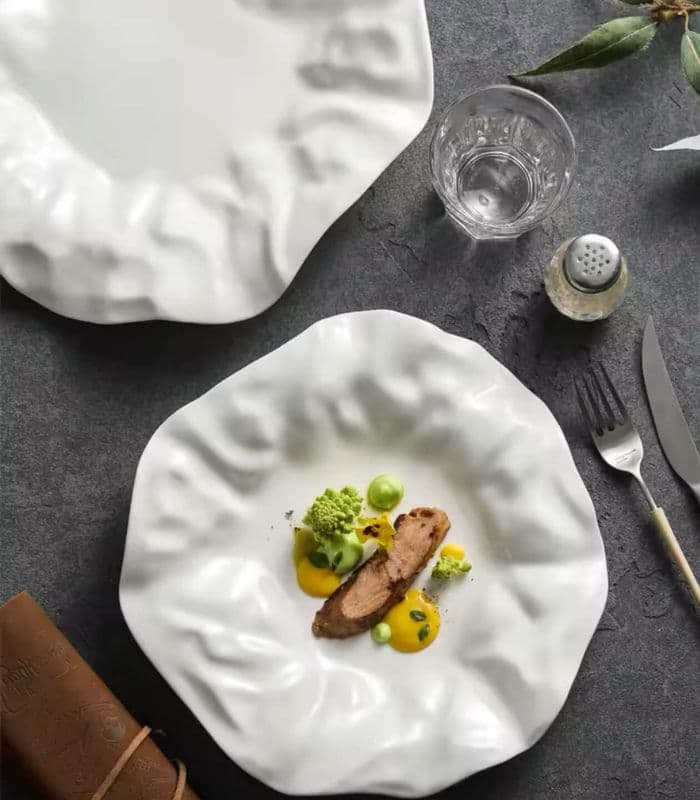 White Ceramic Dining Plate Textured
