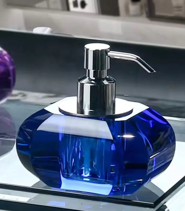 Crystalline Sapphire Glass Soap Dispenser – Chrome Pump Design