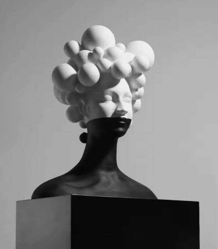 Modern Bust Sculpture Resin Handcrafted Black and White Large 49 cm