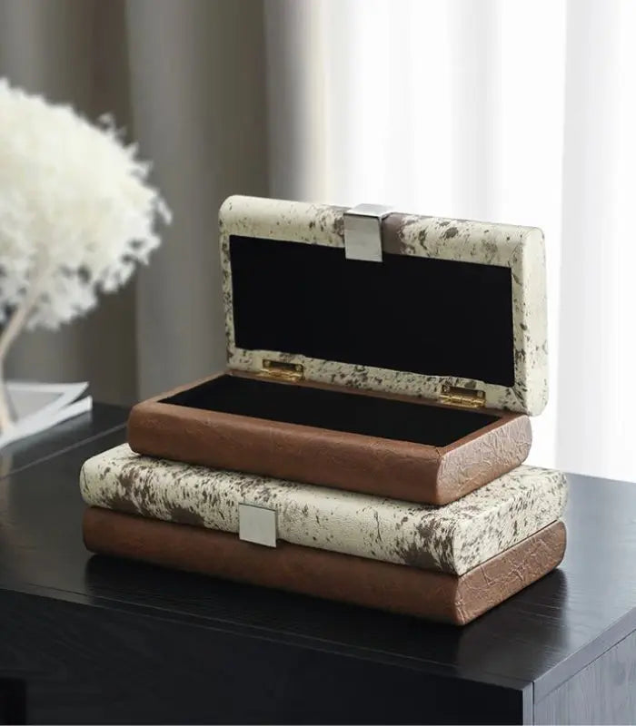 Mirella Modern Leather Trinket Jewelry Box Brown