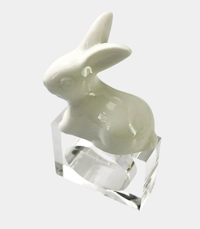 Set of 4 Napkin Rings Bunny White Ceramic Napkin Holders Acrylic