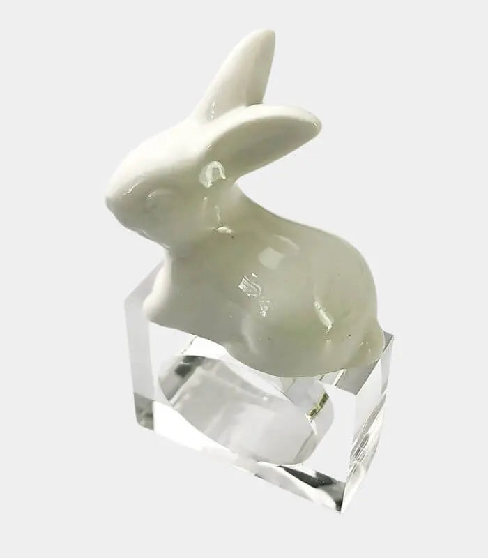 Set of 4 Napkin Rings Bunny White Ceramic Napkin Holders Acrylic