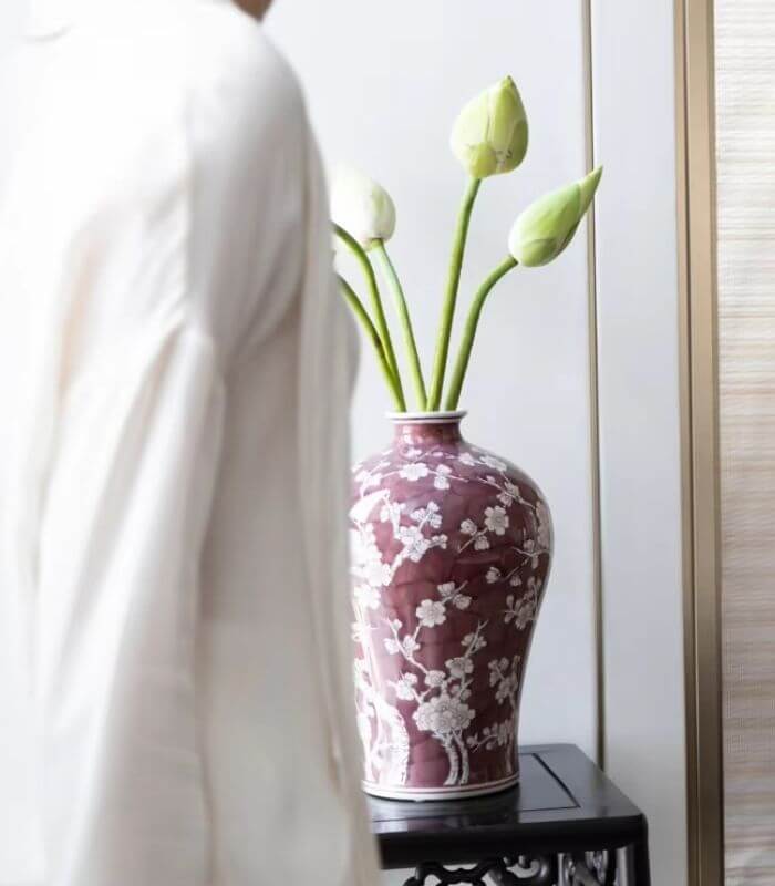 Cherry Blossom Meiping Porcelain Vase - Handpainted Floral Artistry 32cm