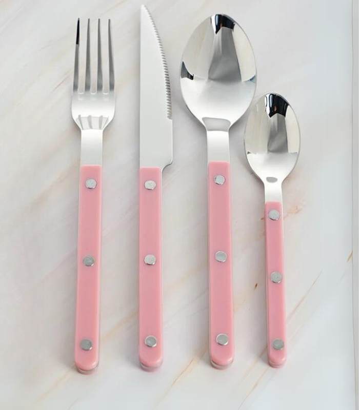 24 Pcs Set Pink European-Inspired Cutlery Set 18/10 Stainless Steel