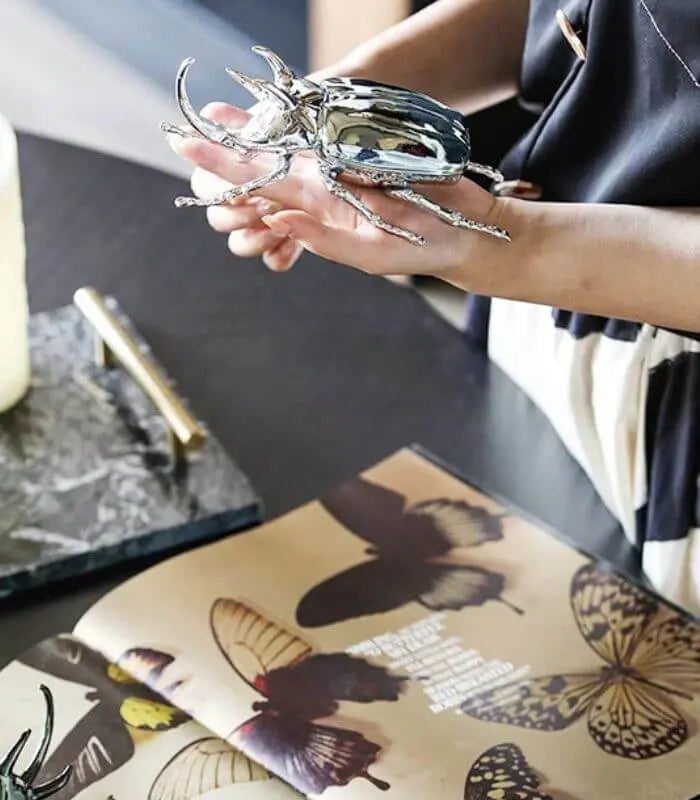 Cerulean Glass Beetle Sculpture Collection – Contemporary Insect Art Decorative Object