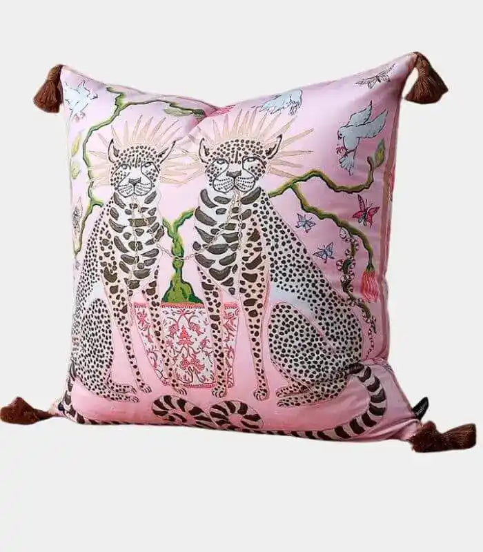 Velvet Cushion Cover with Duo Leopard Print Pink