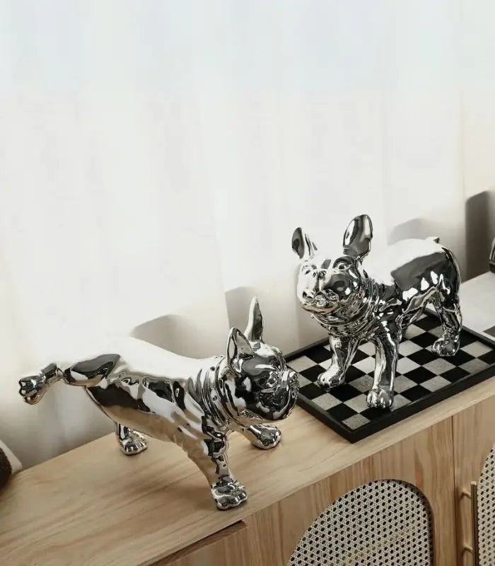 Silver French Bulldog Decorative Sculpture | Modern Home Accent Piece