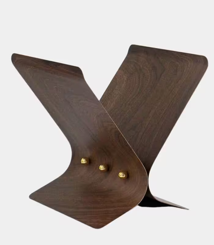 Modern Magazine Holder | Metallic Wood Grain Stand | Contemporary Display Rack