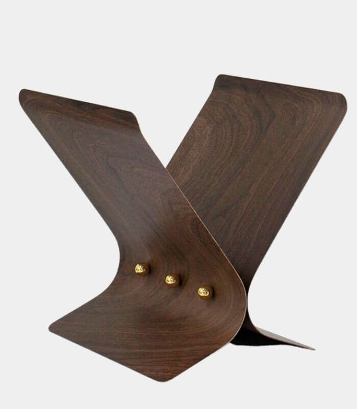 Modern Magazine Holder | Metallic Wood Grain Stand | Contemporary Display Rack