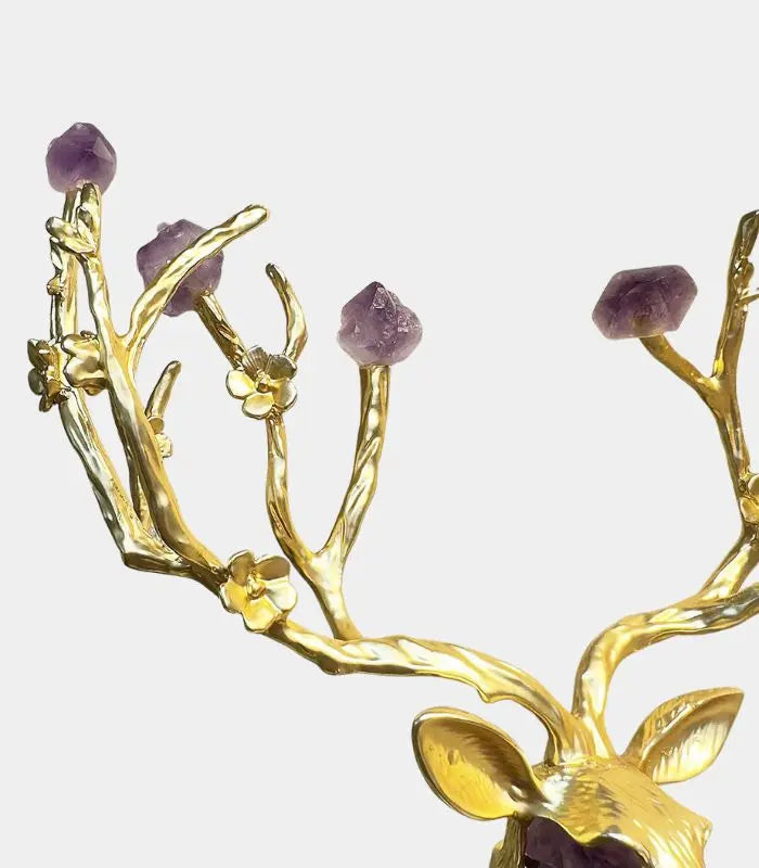 Enchanted Forest Deer Sculpture – Amethyst Crystal & Gold Alloy