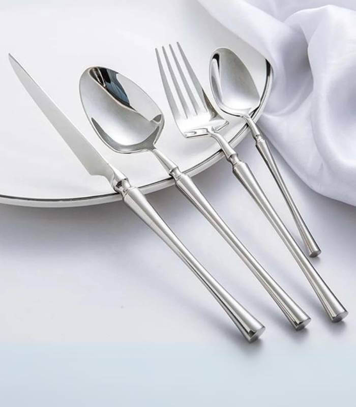 24 Pcs Cutlery Set Classic Stainless Steel Art Deco Silver