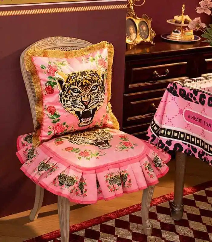 Pink Leopard Velvet Decorative Cushion Cover Fringed Edge Square 45 cm