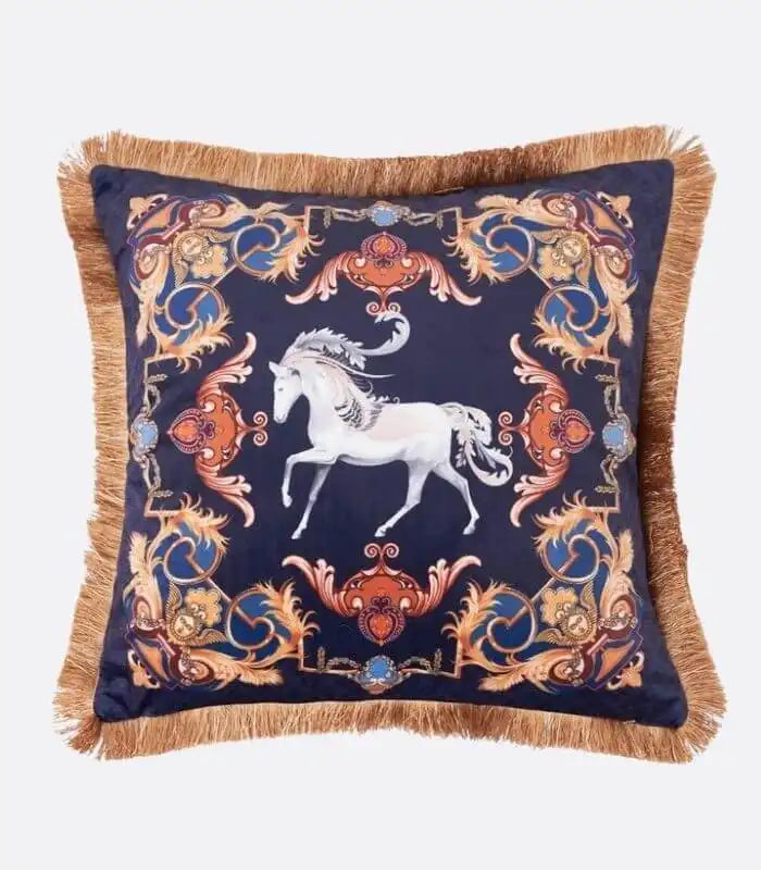 Tropical Velvet Decorative Cushion Cover Fringed Edge Square 45x45 cm