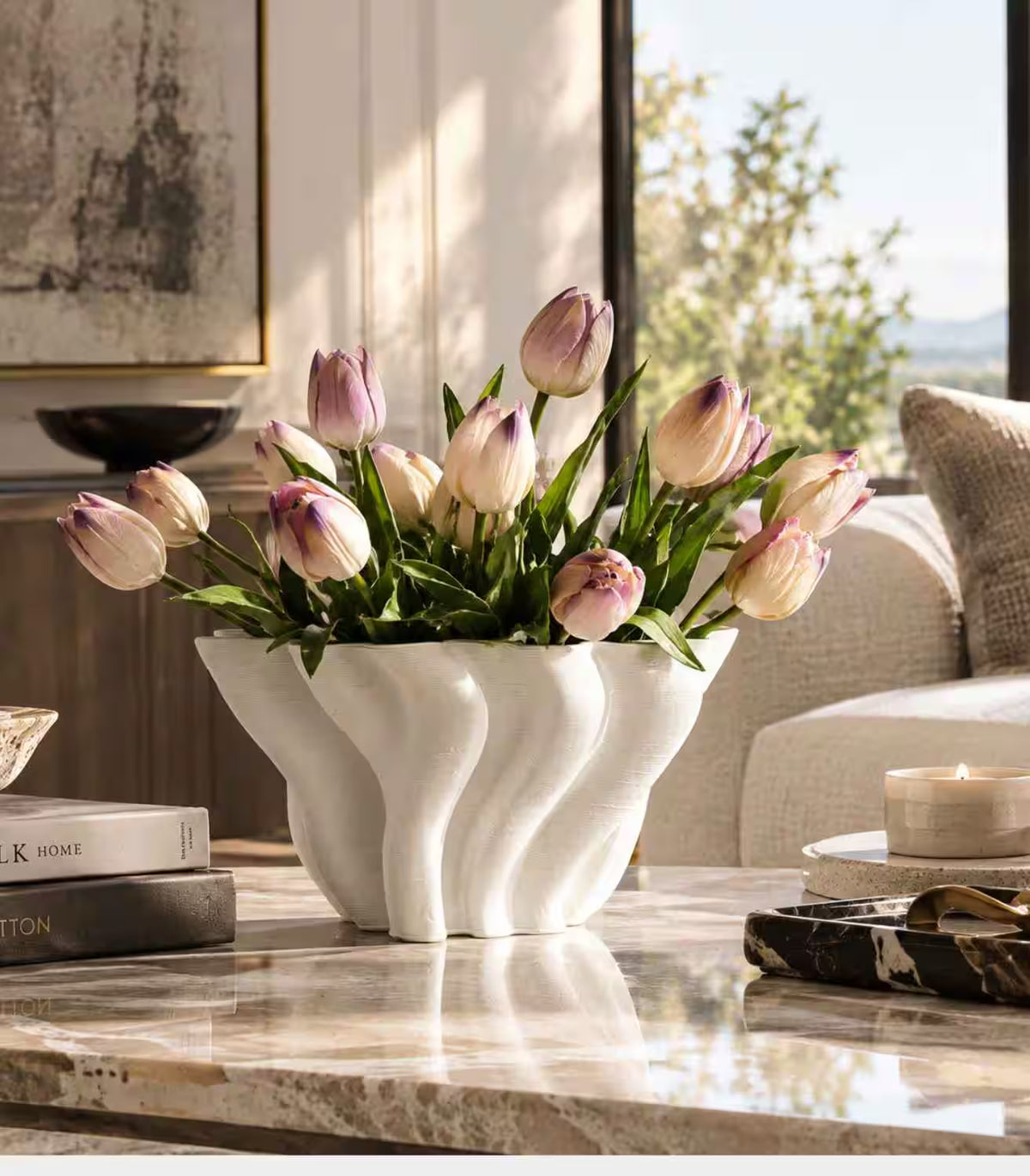 Sylvie Vase – White Fluted Sculptural Bowl-Form Vessel 3D-Printed 24 cm / 9.4 in