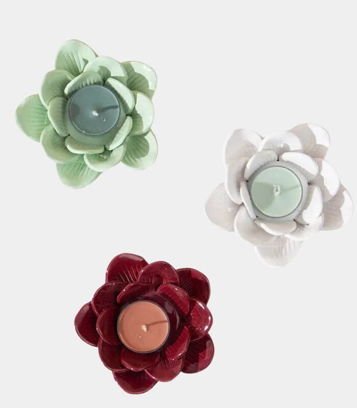 FLORA Lotus Ceramic Tealight Holder | Artisanal Flower Candle Holder | Modern Home Decor 13cm