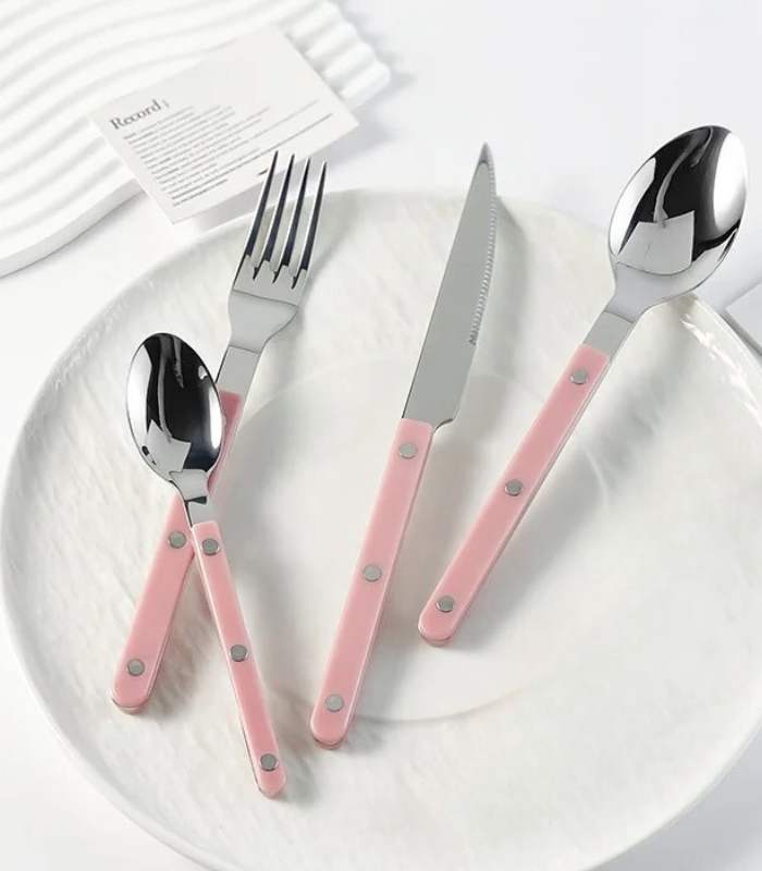 24 Pcs Set Pink European-Inspired Cutlery Set 18/10 Stainless Steel