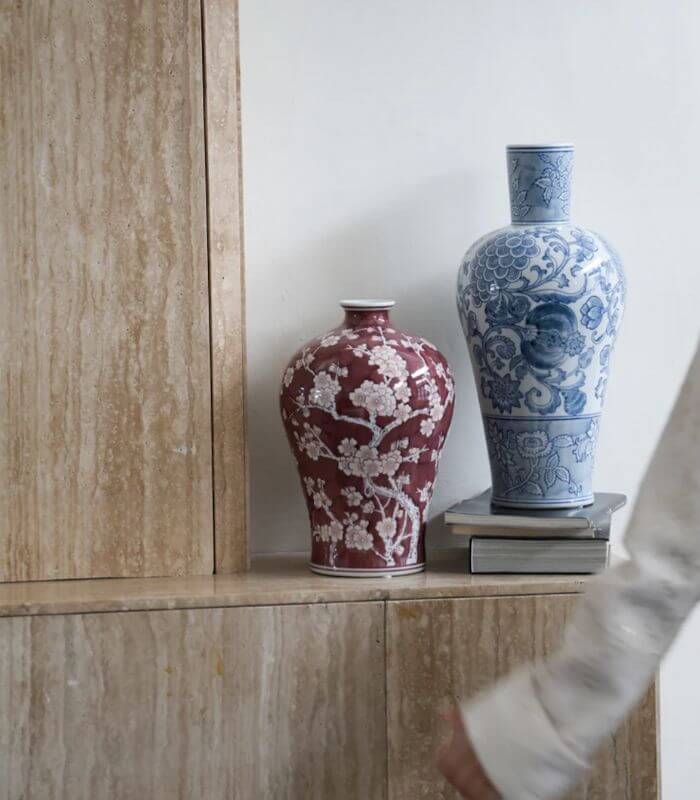 Porcelain Mei Ping Vase - Floral Design Blue and White Large