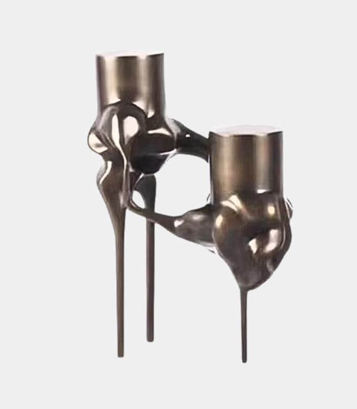 Organic Sculptural Candle Holder - Fluid Metal Pillar Candle Holder