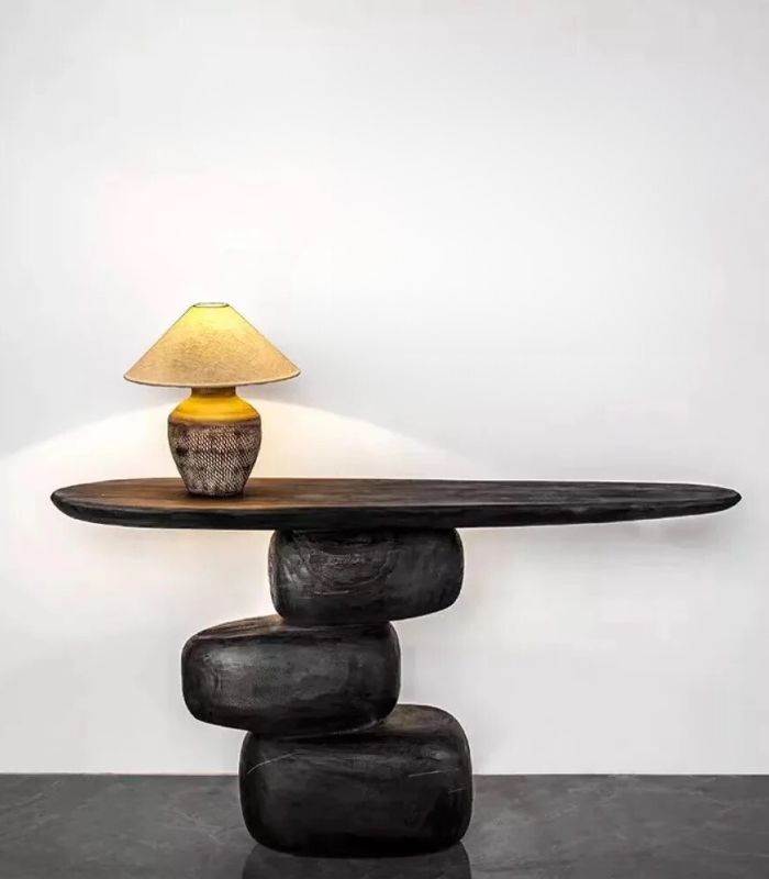 Saville Black Handcrafted Wooden Console Table | Rustic Modern Solid Wood Design